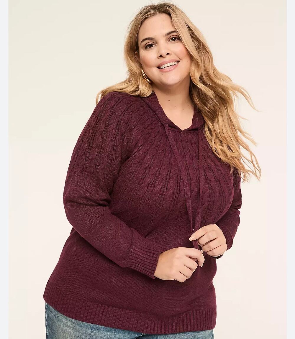Lane Bryant Cable Knit Sweater Eggplant Hood Size 14/16